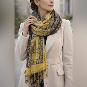 Pashmina Gold and Blue Paisley Wrap